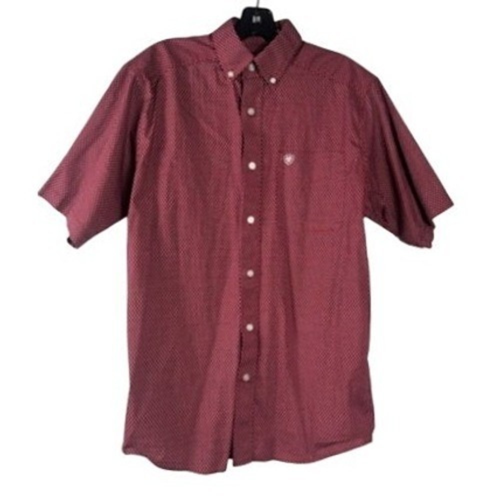 Ariat Shirt‎ Men's Size Small Burgundy Geometric Short Sleeve Button Stretch